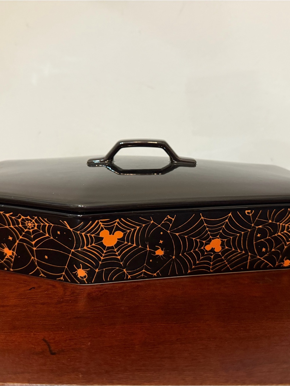 Disney Black & Orange Halloween Spiderweb Covered Serving Dish Mickey Mouse